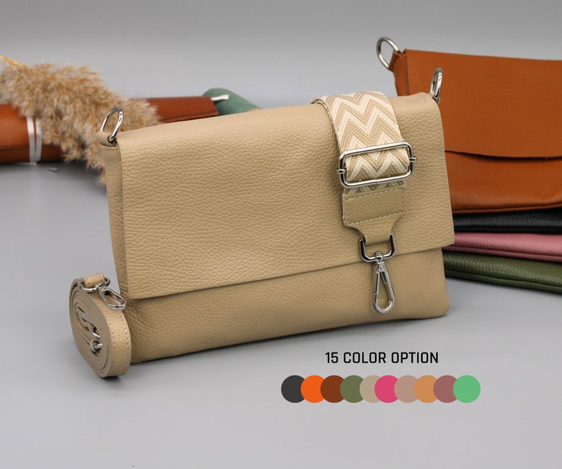 Slim Leather Bag, Crossbody Shoulder Bag for Women with extra Patterned Straps, Leather Shoulder Bag, Crossbody Bag with Different Colors image 8