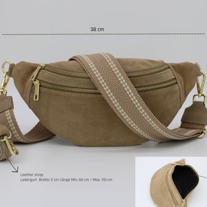 Sac de ventre en cuir taupe en daim pour femmes avec options de sangle à motifs supplémentaires, sac à bandoulière en cuir, sac crossbody avec différentes couleurs image 10