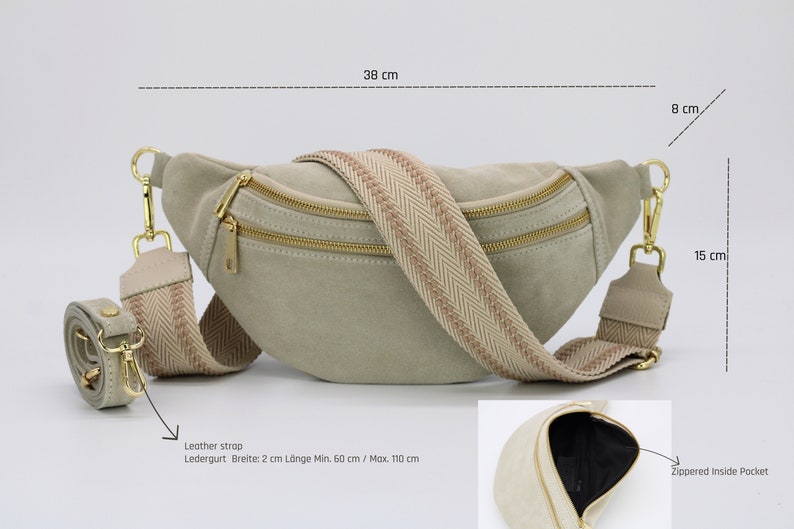 Sac ventre en cuir suédé pour femme avec options de sangles à motifs supplémentaires, sac à bandoulière en cuir, sac à bandoulière de différentes couleurs image 10