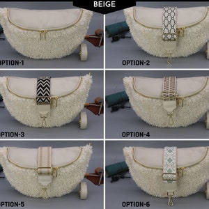 Sac Teddy pour femmes avec fermeture éclair dorée, sac en cuir Teddy Fell avec larges bretelles à motifs, cadeau pour elle, cadeau de Noël Beige