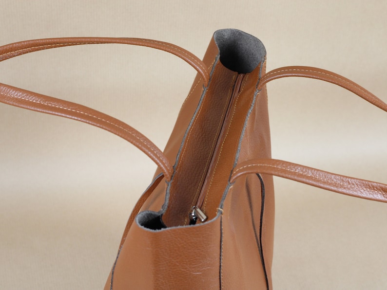 Leder Shopper Tasche, Frauen Schultertasche, große Beuteltasche, Tragetasche mit Reißverschluss, Geschenk für Sie Bild 2