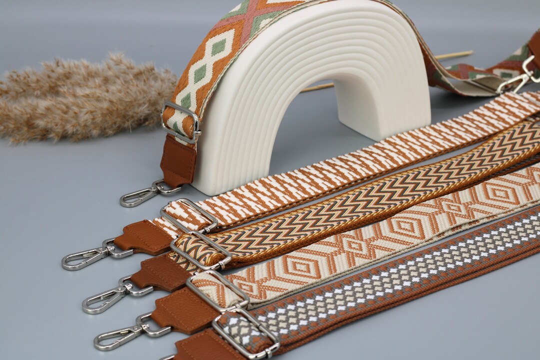 Cognac Brown Leather Bag Strap for Women , Strap for Bags With Silver