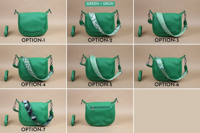 Leder Umhängetasche für Frauen mit extra gemusterten Riemen, Leder Crossbody Bag, Crossbody Bag mit verschiedenen Farben, Geschenk für Sie Green