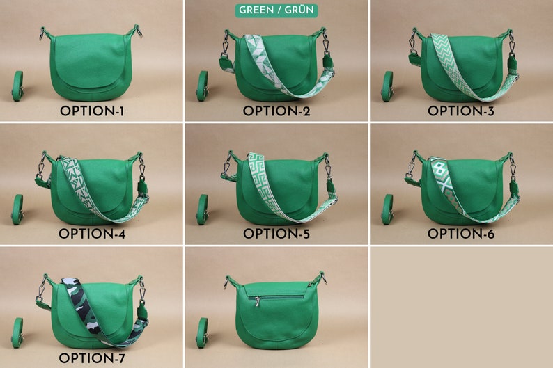 Sac à bandoulière en cuir pour femmes avec sangles à motifs supplémentaires, sac crossbody en cuir, sac crossbody avec différentes couleurs, cadeau pour elle Green