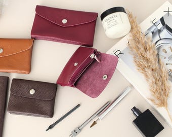 Monedero de cuero hecho a mano: Monedero minimalista para mujer