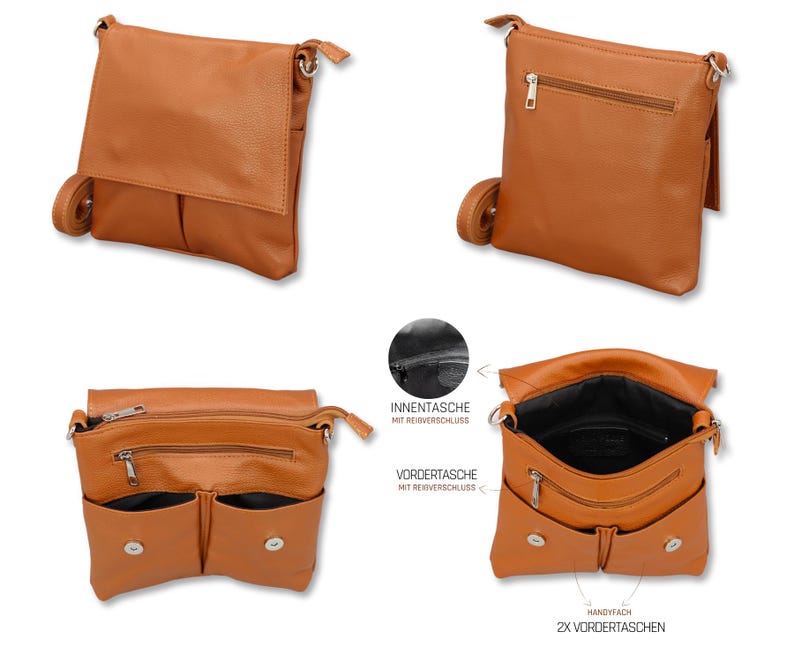 Peut inclure: Sac bandouli&egrave;re en cuir marron clair avec fermeture &agrave; rabat et bandouli&egrave;re r&eacute;glable. Le sac comporte plusieurs compartiments, dont deux poches avant et une poche int&eacute;rieure zipp&eacute;e. Le sac est pr&eacute;sent&eacute; sous plusieurs angles.