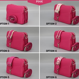 Leren Crossbody schoudertas voor dames met extra patroonriemen, leren schoudertas, Crossbody tas met verschillende kleuren Pink