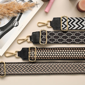 Black Leather Bag Strap: Wide Shoulder Strap with GOLD Hardware
