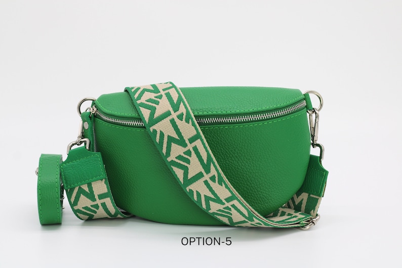 Grüne Leder Bauchtasche für Frauen mit extra gemusterten Trägern, Leder Schultertasche, Crossbody Tasche mit verschiedenen Größen Option-5