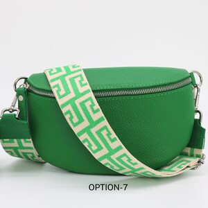 Grüne Leder Bauchtasche für Frauen mit extra gemusterten Trägern, Leder Schultertasche, Crossbody Tasche mit verschiedenen Größen Option-7