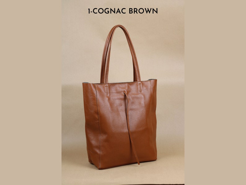 Leder Shopper Tasche, Frauen Schultertasche, große Beuteltasche, Tragetasche mit Reißverschluss, Geschenk für Sie 1- Cognac Brown