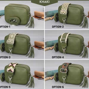 Leder Crossbody Schultertasche für Frauen mit extra gemusterten Riemen, Leder Schultertasche, Crossbody Bag mit verschiedenen Farben Khaki Green