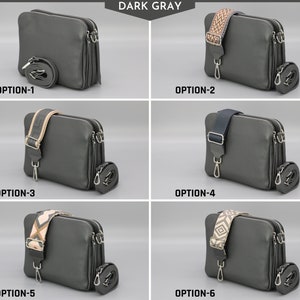 Leder Crossbody Schultertasche für Frauen mit extra gemusterten Riemen, Leder Schultertasche, Crossbody Bag mit verschiedenen Farben Dark Gray