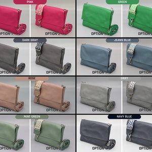 Borsa sottile in pelle, borsa a tracolla da donna con cinturini fantasia extra, borsa a tracolla in pelle, borsa a tracolla con diversi colori immagine 4