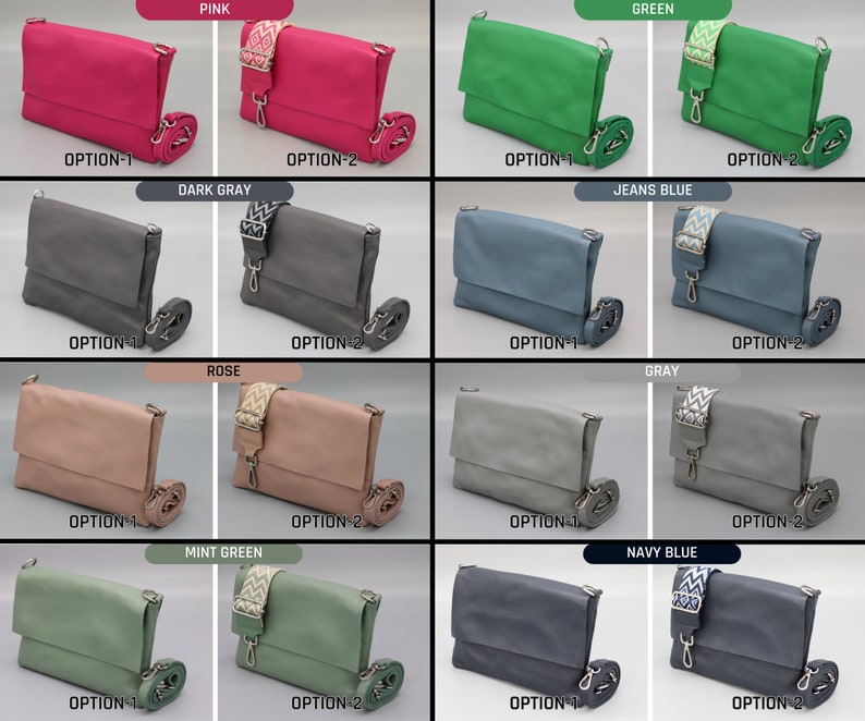 Borsa sottile in pelle, borsa a tracolla da donna con cinturini fantasia extra, borsa a tracolla in pelle, borsa a tracolla con diversi colori immagine 4