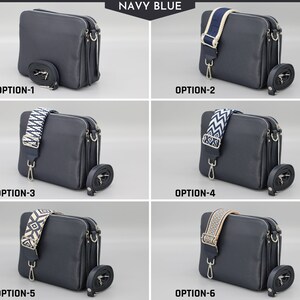 Leren Crossbody schoudertas voor dames met extra patroonriemen, leren schoudertas, Crossbody tas met verschillende kleuren Navy Blue