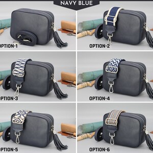 Leder Crossbody Schultertasche für Frauen mit extra gemusterten Riemen, Leder Schultertasche, Crossbody Bag mit verschiedenen Farben Navy Blue