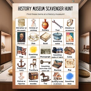 History Museum Scavenger Hunt, Printable Educational Activity for Kids; Instant Download PDF