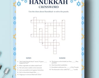 Hanukkah Crossword Puzzle: Jewish Holiday Activity (PDF Download)