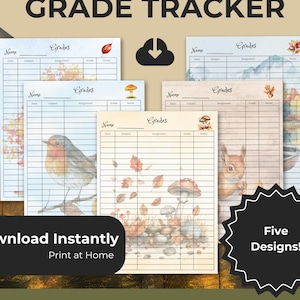 Seguimiento de calificaciones de educación en casa (descarga digital, imprimible para estudiantes individuales) con temática de bosques y selvas.