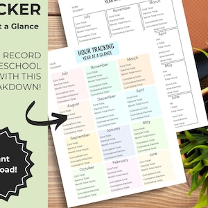 Homeschool Hour Tracking Year at a Glance Printable Planner Page, Instant Download Record-Keeping Sheet