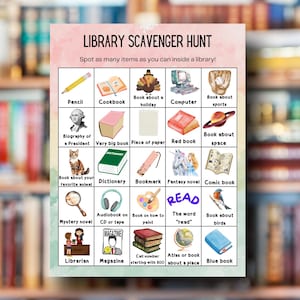 Bibliotheekspeurtocht, afdrukbare educatieve activiteit voor kinderen, thuisscholieren, gezinnen; Pdf direct downloaden