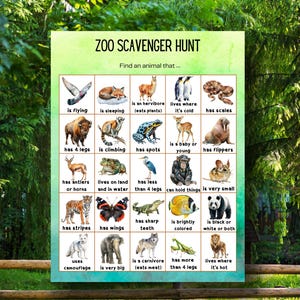 Zoo Scavenger Hunt; Printable Educational Animal Activity (PDF Download)