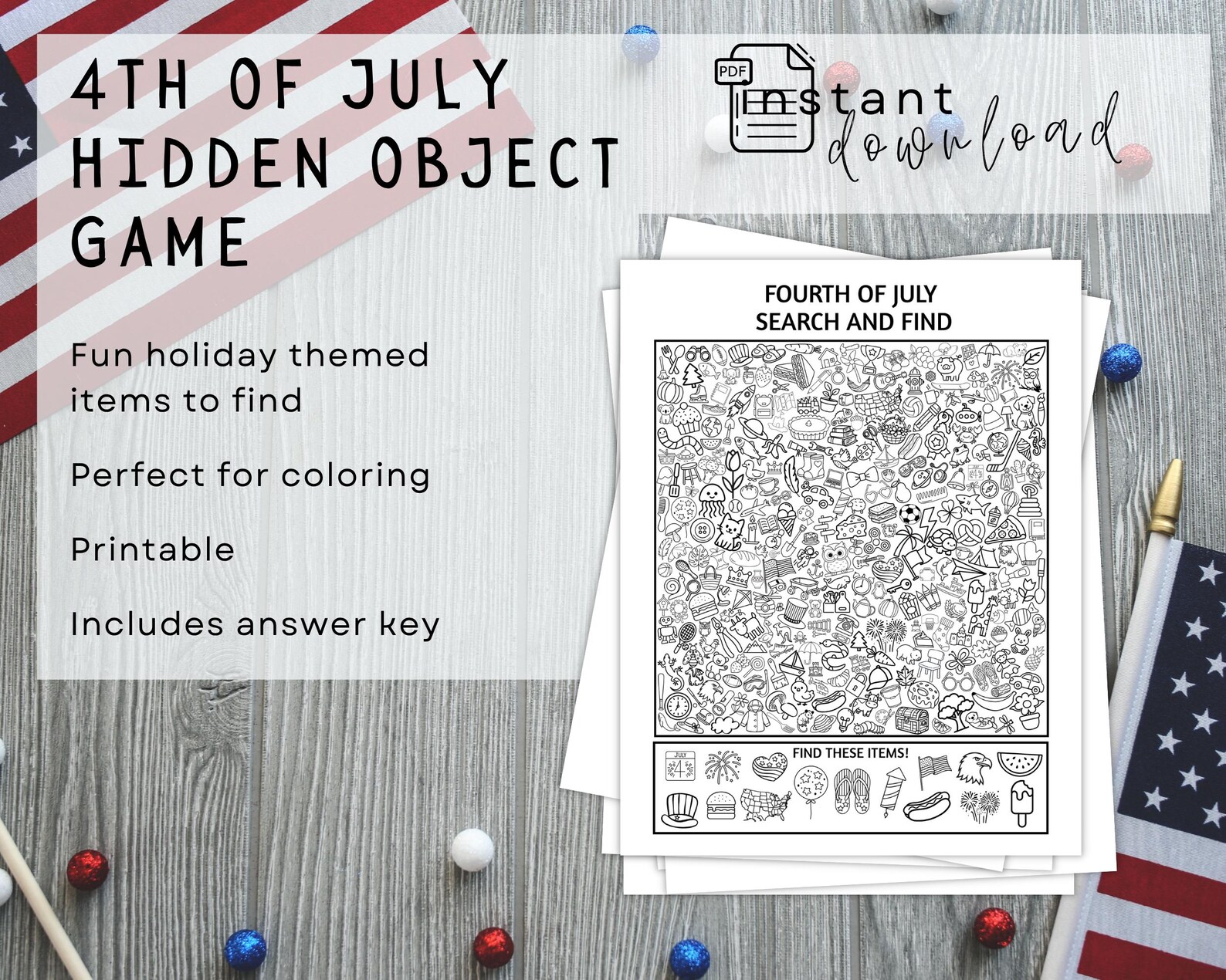 Fourth of July Search and Find Activity: Patriotic Hidden Object Game ...