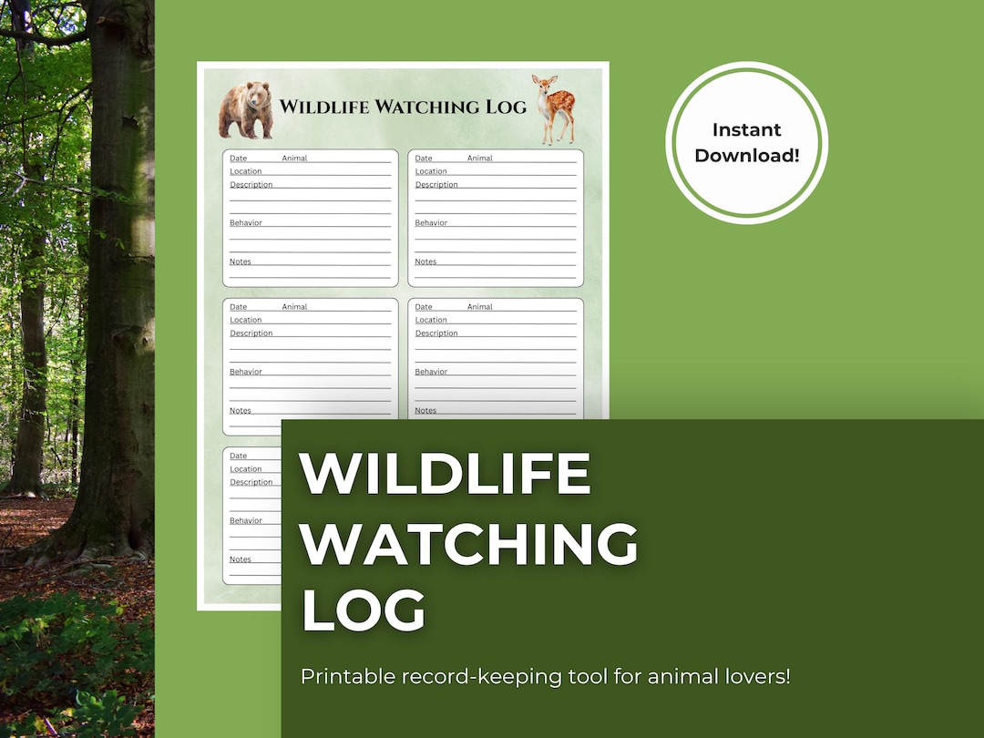 Wildlife Watching Log, Printable Animal Recording Page, Nature Lover ...