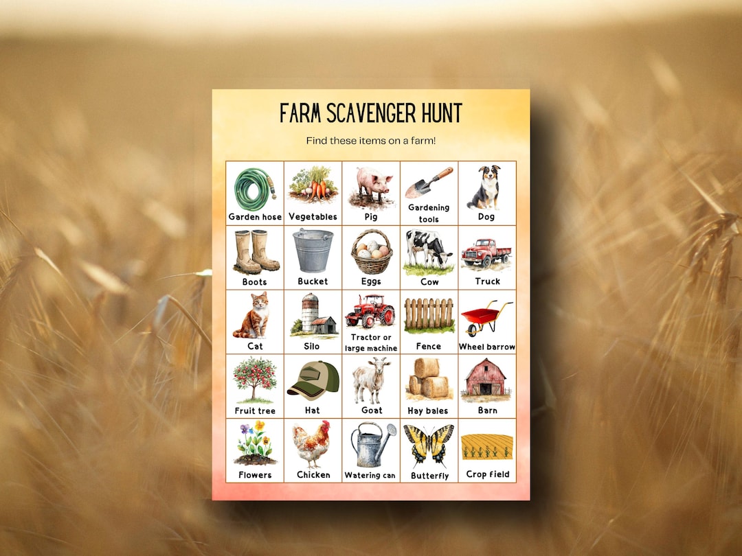 Farm Scavenger Hunt; Printable Outdoors Field Trip Activity Game for ...