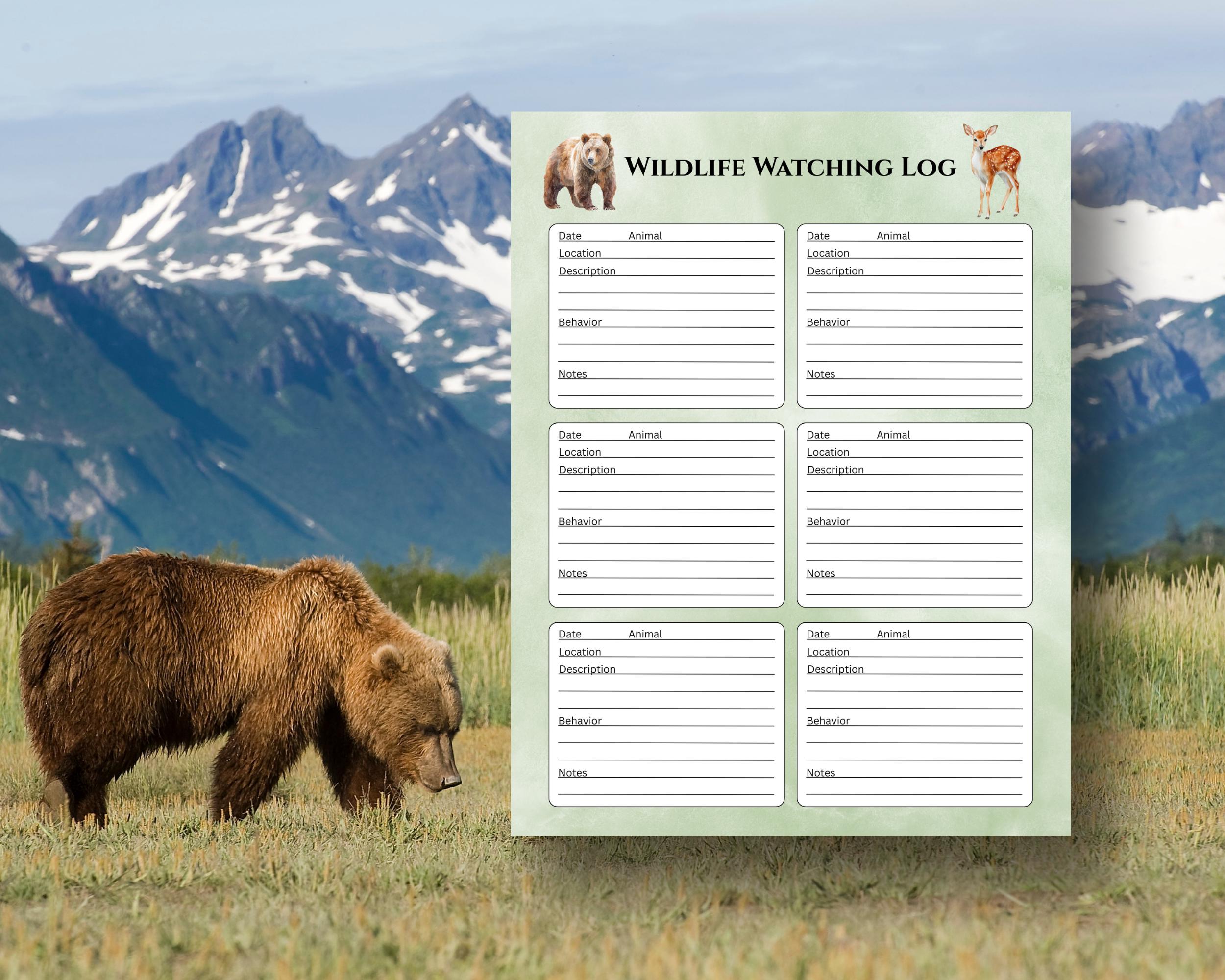 Wildlife Watching Log, Printable Animal Recording Page, Nature Lover ...