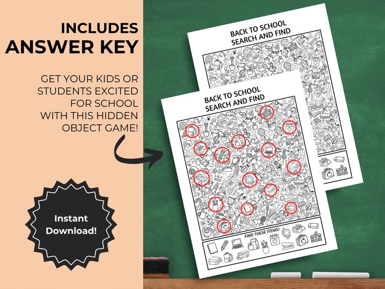 Back to School Search and Find : Printable Hidden Object Game ...