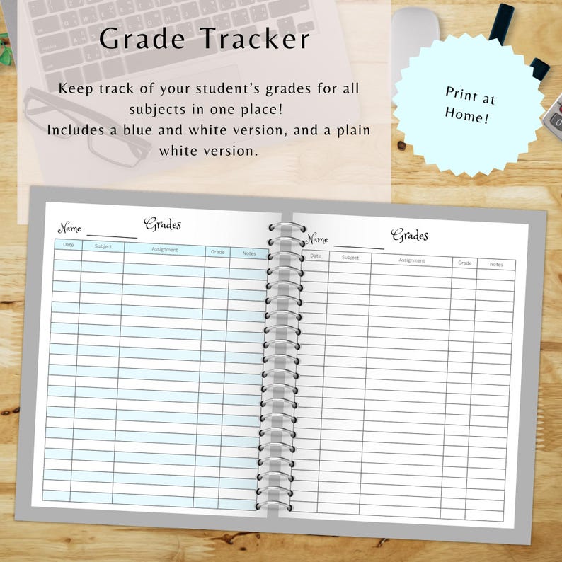 Homeschool Grade Tracker Printable PDF Download; Single Student Planner ...