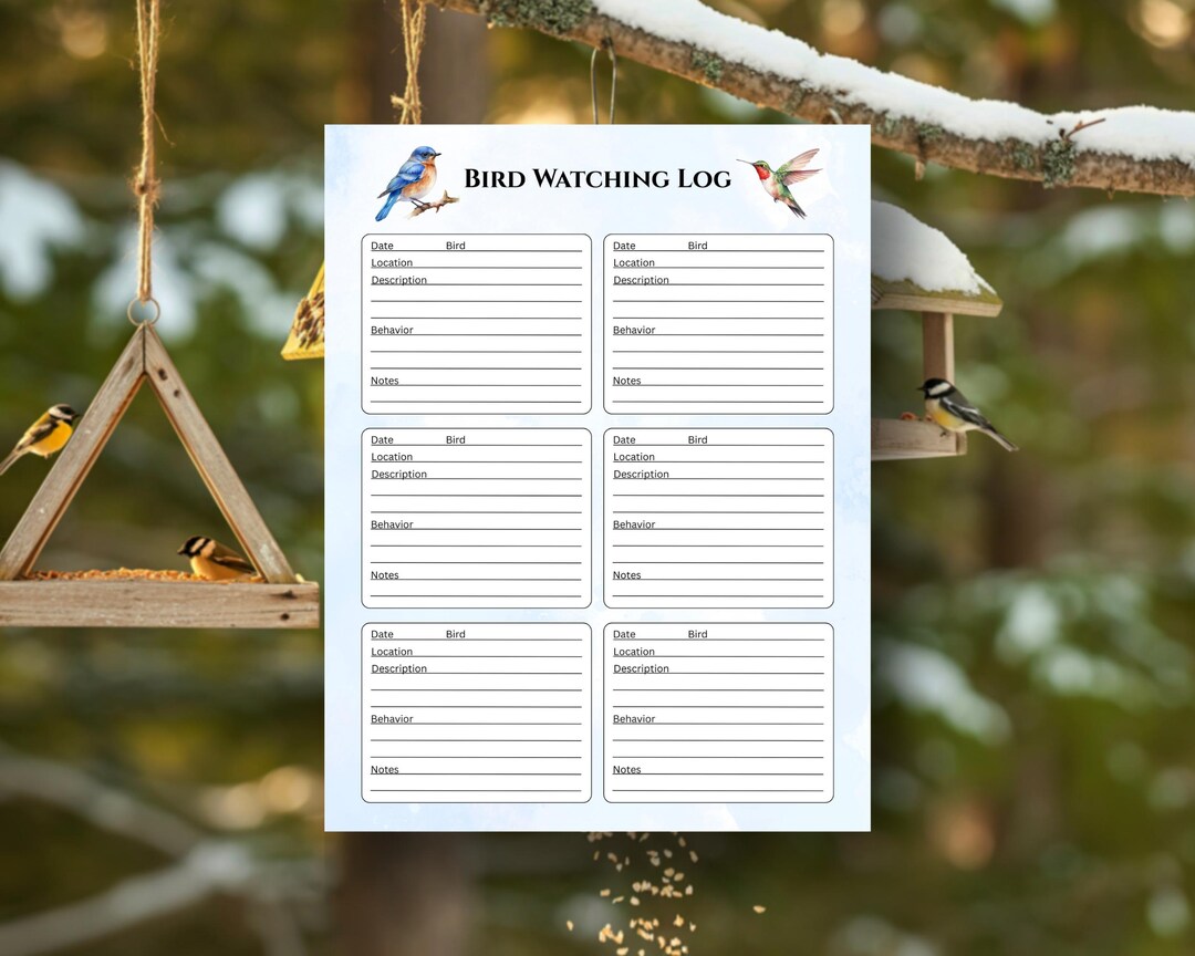 Bird Watching Log, Printable Wildlife Recording Page, Nature Lover ...