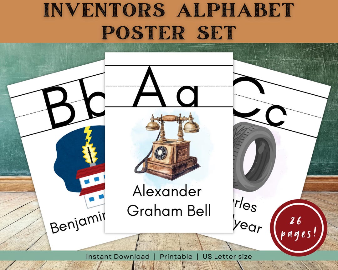 Famous Inventors ABC Poster Set, Printable Alphabet Signs, Instant ...
