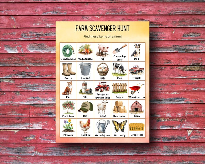 Farm Scavenger Hunt; Printable Outdoors Field Trip Activity Game for ...
