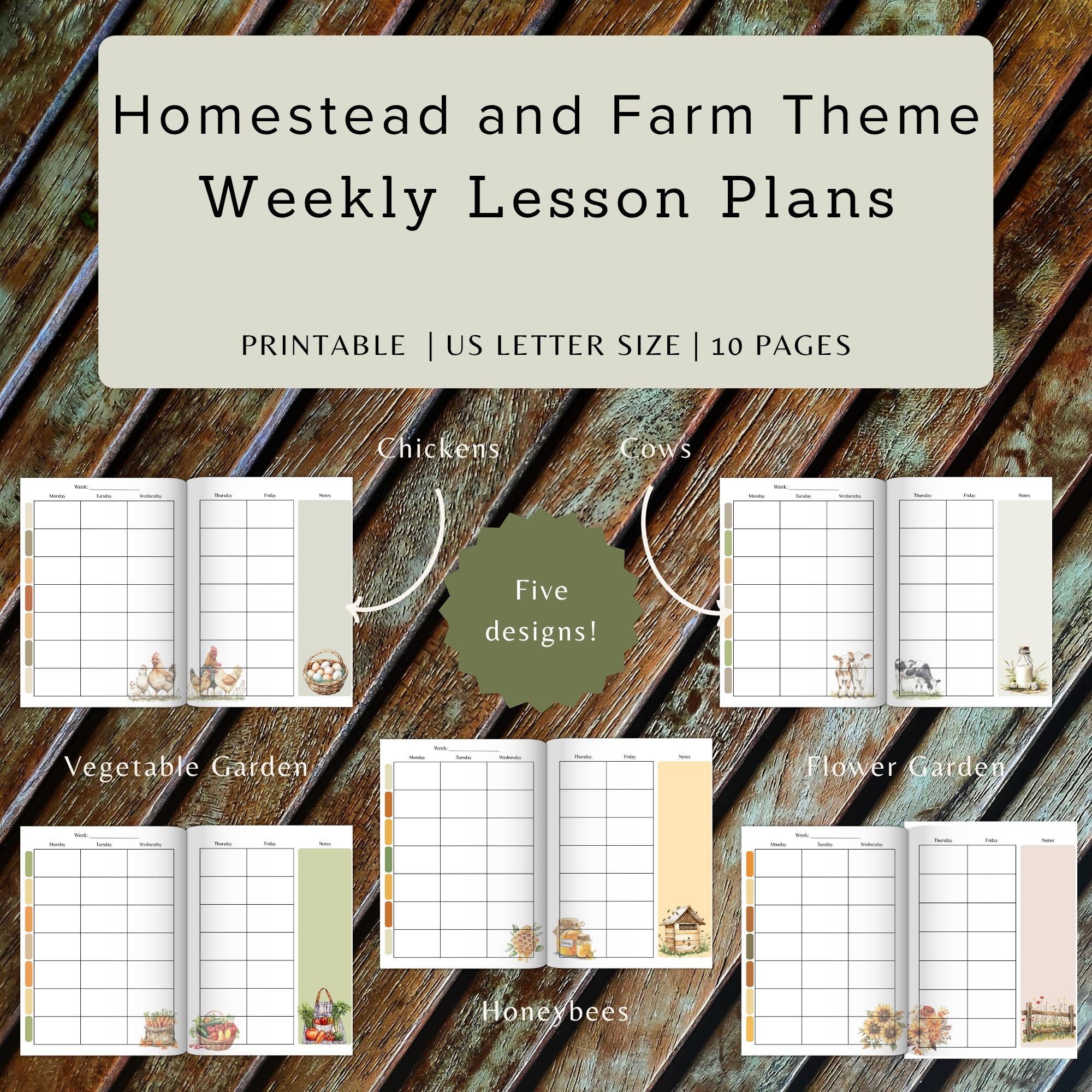 Weekly Lesson Plan Bundle, Printable Homeschool Planner Pages, Farm and ...