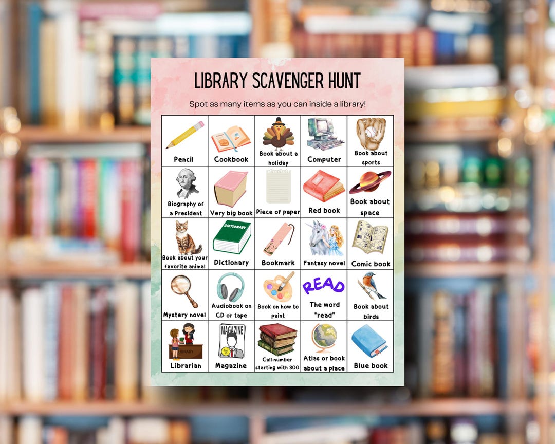 Library Scavenger Hunt, Printable Educational Activity for Kids ...