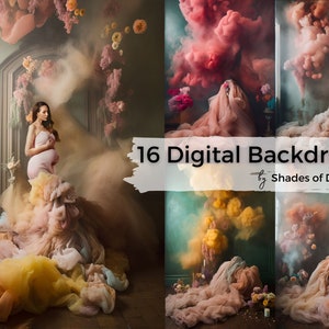 16 Fine Art Floral Digital Backdrops, Maternity Backdrop Overlays, Photography Digital Background Overlays, Photoshop Textures Overlays