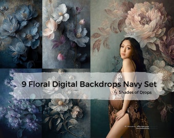9 Fine Art Floral Digital Backdrops, Maternity Backdrop Overlays, Photography Digital Background Overlays, Photoshop Textures Overlays