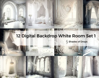 12 x Digital Backdrops, White Room Digital Backgrounds, Maternity Backdrop Overlays, Studio Backdrops, Photoshop Overlays, Fine Art Textures