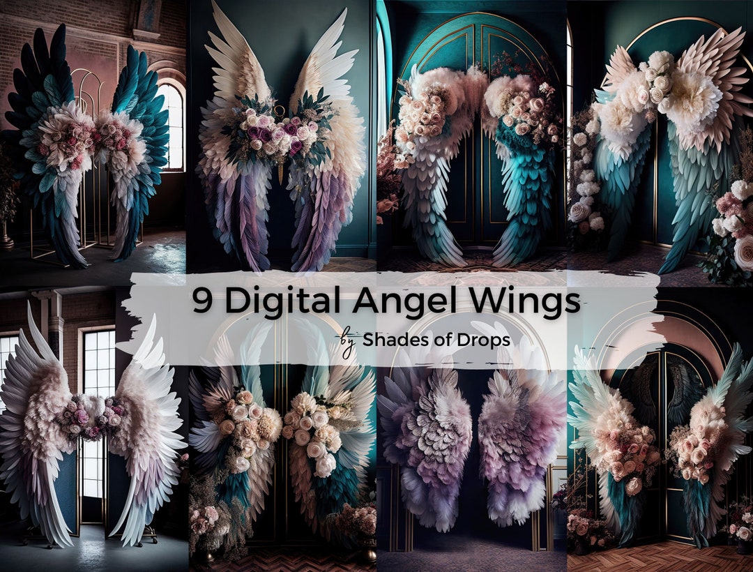 9 X Digital Backgrounds, Angel Wings Digital Drops, Maternity Backdrop ...