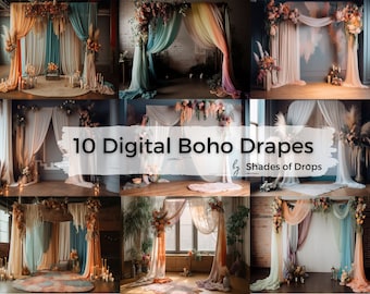 10 décors numériques, Boho Arches colorées, superpositions de toile de fond de maternité, arrière-plans numériques de photographie, superpositions de Textures Photoshop