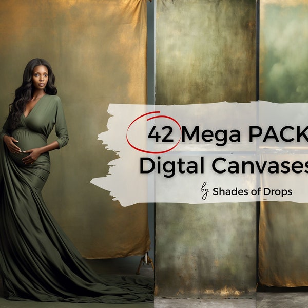 42 Fine Art Hand Painted Canvas Digital Backdrops, Green Maternity Backdrops, Photography Digital Backgrounds, Photoshop Textures Overlays