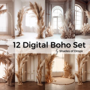 12 Digital Backdrops, Boho Indoor Maternity Sets, Maternity Backdrop Overlays, Photography Digital Backgrounds, Photoshop Textures Overlays