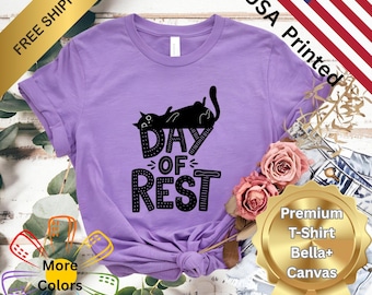 Camiseta de gato del Día de Descanso, divertida camiseta de Shabat con gato durmiendo, camiseta de fe inspirada en la Torá, camiseta con gráfico de Shabat, camiseta Bella Canvas 3001