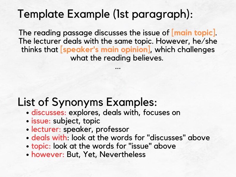 Toefl Integrated Writing Template Modifiable With List of Etsy