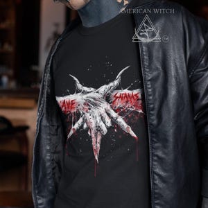 Ave Satans Pentagram Hands Crew Neck Tee,  Ave Satanas Shirt, Pentagram Hands Shirt, Pentagram, Satanic Shirt, Hail Satan Shirt, Satan shirt