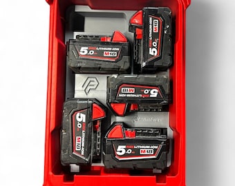 Inserção Packout para baterias M18B5 / 48-11-1850 – Compatível com Milwaukee Packout 48228435 | Comporta 5 baterias M18 | Organizador de bandeja PETG resistente