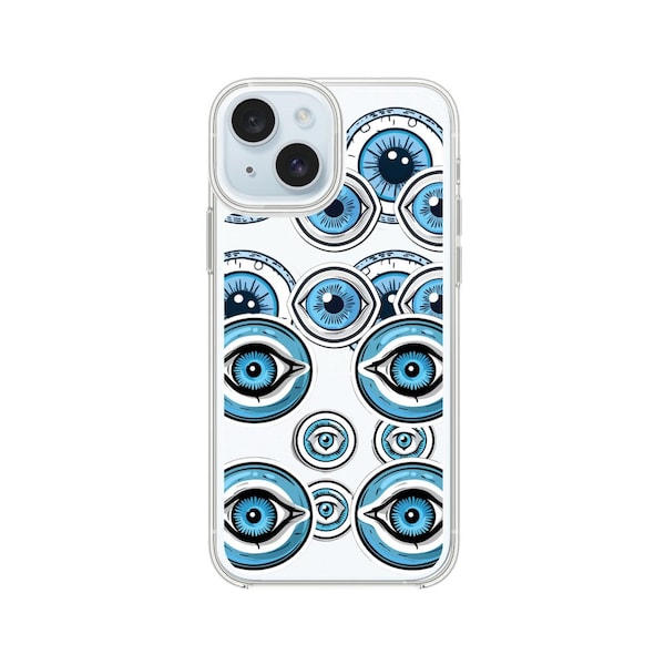 Evil Eye Protection Clear Phone Case, Multicolor Blue Eye Designs, Stylish Amulet Cover, Unique Gift for Good Luck. iPhone/Galaxy S